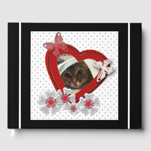 赤いハートの蝶の花 バレンタインデーの愛私たち ゲストブック (正面)