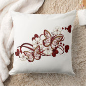 赤いハートの蝶装飾的な装飾用クッション クッション (ブランケット)