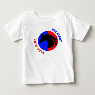 赤いハートの青い心の赤ちゃんボディスーツ ベビーTシャツ