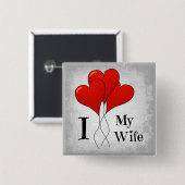 赤いハートの風船３個セット 愛してる妻 缶バッジ (正面&裏面)