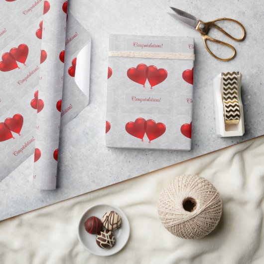 赤いハートの風船 結婚ラッピングペーパー ラッピングペーパー (クラフト)