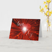 赤いハートの「愛とキス」グリーティングカード カード (黄色い花)