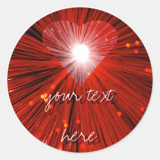 赤いハートの「Your Text」ステッカーの周り ラウンドシール (正面)