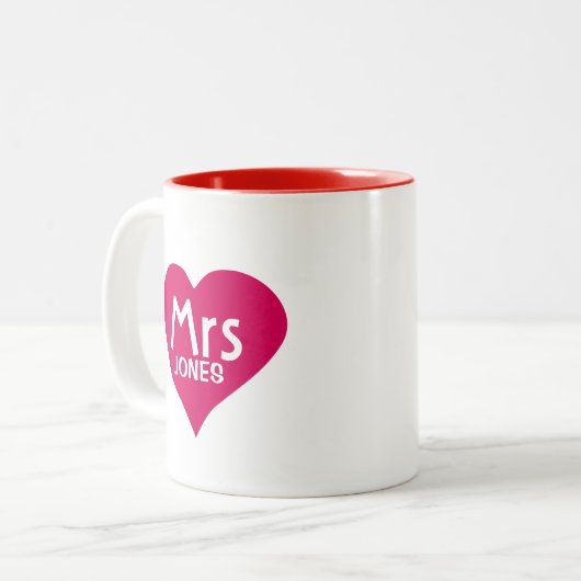 赤いハートのMugパーソナライズな夫人 ツートーンマグカップ (正面左)