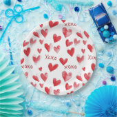 赤いハートのXOXOラブ ペーパープレート (パーティー)