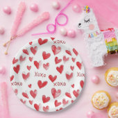 赤いハートのXOXOラブ ペーパープレート (パーティー)