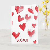 赤いハートのXOXO カード (黄色い花)