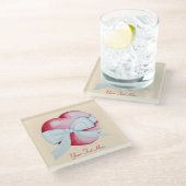 赤いハートは白いリボンのロマンチックで結ばれる ガラスコースター (アングル)