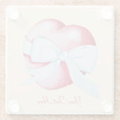 赤いハートは白いリボンのロマンチックで結ばれる ガラスコースター (裏面)