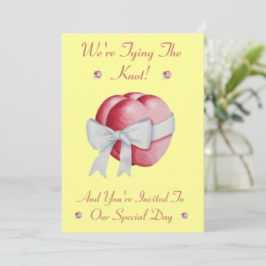 赤いハートは白い弓かわいらしで結ばれ結婚ている 招待状 (スタンド正面)