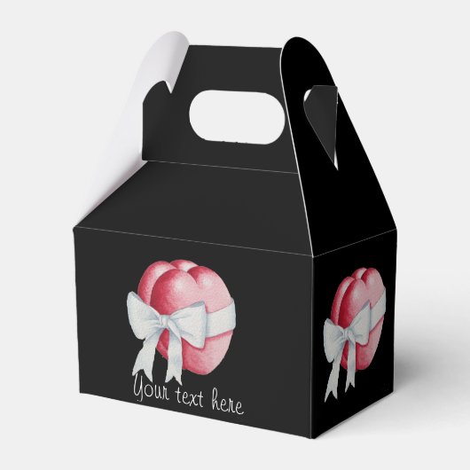 赤いハートは結婚式のために白いリボンで結ばれる フェイバーボックス (正面サイド)