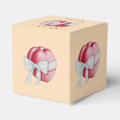 赤いハートは結婚式のために白いリボンで結ばれる フェイバーボックス (裏面サイド)