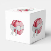 赤いハートは結婚式のために白いリボンで結ばれる フェイバーボックス (裏面サイド)