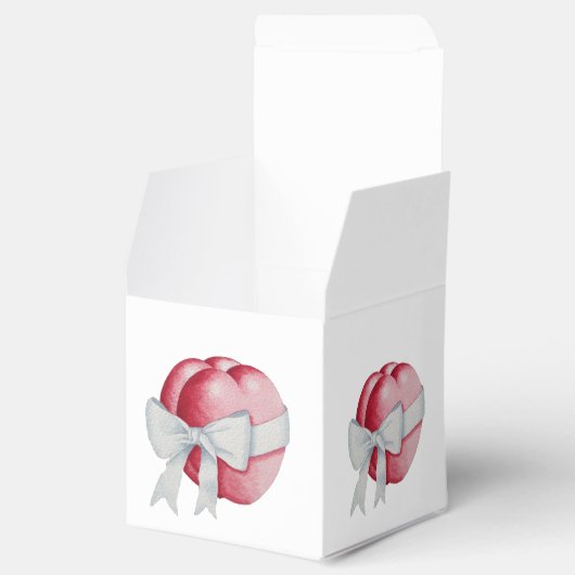 赤いハートは結婚式のために白いリボンで結ばれる フェイバーボックス (オープン)