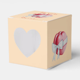 赤いハートは結婚式のために白いリボンで結ばれる フェイバーボックス