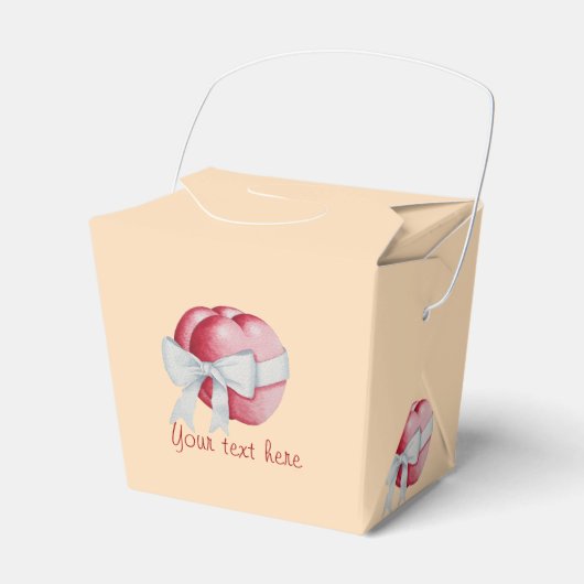 赤いハートは結婚式のために白いリボンで結ばれる フェイバーボックス (正面サイド)