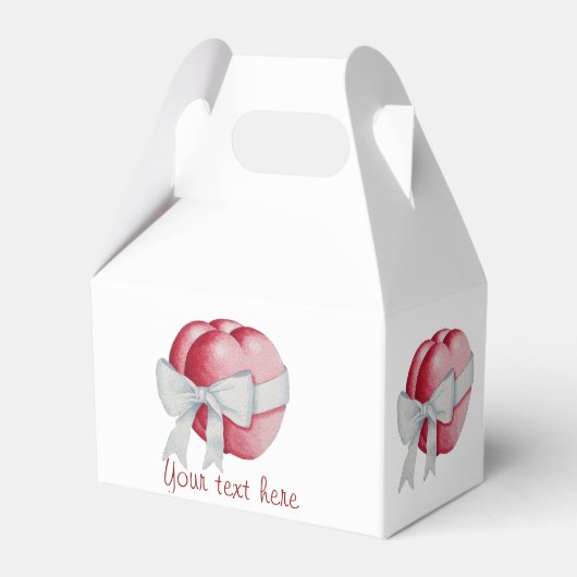赤いハートは結婚式のために白いリボンで結ばれる フェイバーボックス (正面サイド)