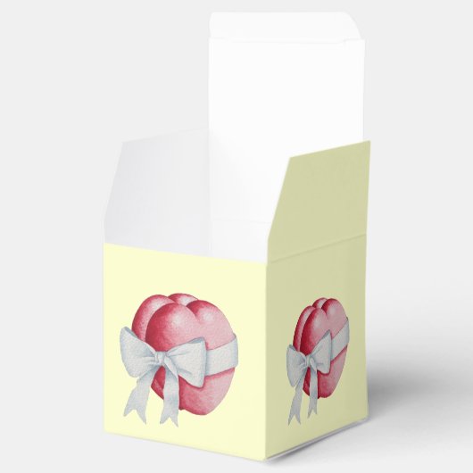 赤いハートは結婚式のために白い弓で結ばれる フェイバーボックス (オープン)