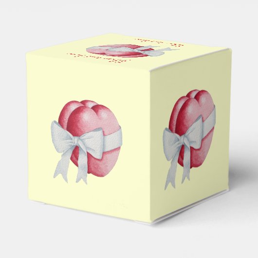 赤いハートは結婚式のために白い弓で結ばれる フェイバーボックス (裏面サイド)