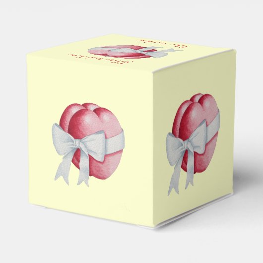 赤いハートは結婚式のために白い弓で結ばれる フェイバーボックス (裏面サイド)