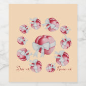 赤いハートは結婚式のために白い弓で結ばれる ワインラベル (シングルラベル)