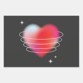 赤いハートは黒い背景、バレンタインデー ラッピングペーパーシート (正面2)