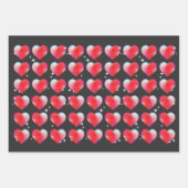 赤いハートは黒い背景、バレンタインデー ラッピングペーパーシート (正面)