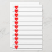 赤いハートひな形 – オプションの線 便箋 (正面/裏面)