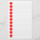 赤いハートひな形 – オプションの線 便箋 (正面)