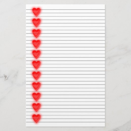 赤いハートひな形 – オプションの線 便箋 (正面)
