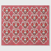 赤いハートを中心にスカルを持つボーンでアウトライン ラッピングペーパー (フラット)