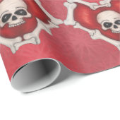 赤いハートを中心にスカルを持つボーンでアウトライン ラッピングペーパー (ロールコーナー)