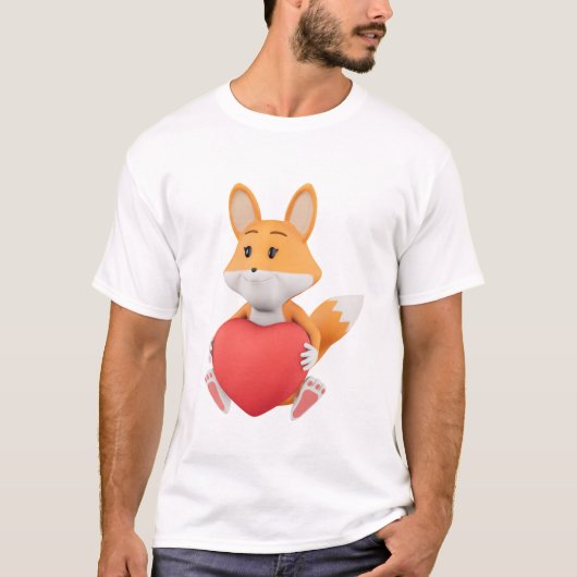 赤いハートを持つかわいい3Dの狐 Tシャツ (正面)