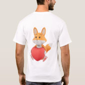 赤いハートを持つかわいい3Dの狐 Tシャツ (裏面)