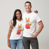 赤いハートを持つかわいい3Dの狐 Tシャツ (ユニセックス)