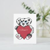 赤いハートを持つバレンタインデーのDalmatian犬 シーズンポストカード (スタンド正面)