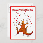 赤いハートを持つ幸せなバレンタインデーのカンガルー シーズンポストカード (正面/裏面)