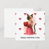 赤いハートを持つ猫ママからバレンタインデーのプレゼント シーズンカード (正面/裏面)