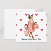 赤いハートを持つ猫ママからバレンタインデーのプレゼント シーズンカード (正面/裏面)