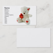 赤いハートを握っている白いテディー・ベア 名刺 (正面/裏面)