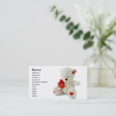 赤いハートを握っている白いテディー・ベア 名刺 (スタンド正面)