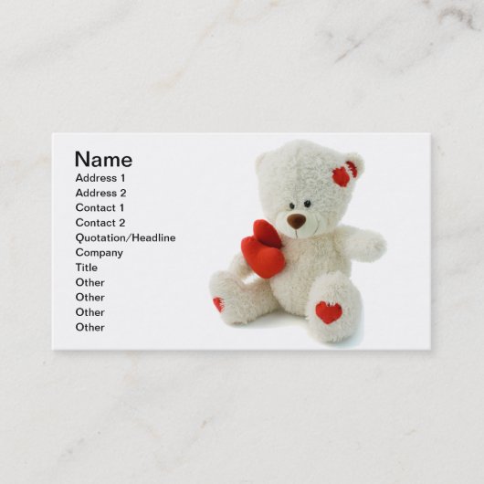 赤いハートを握っている白いテディー・ベア 名刺 (正面)