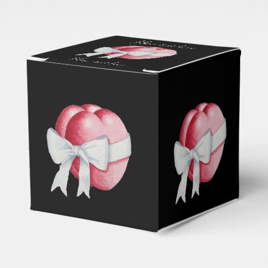 赤いハートを白いリボンで結結婚ぶ フェイバーボックス (正面サイド)