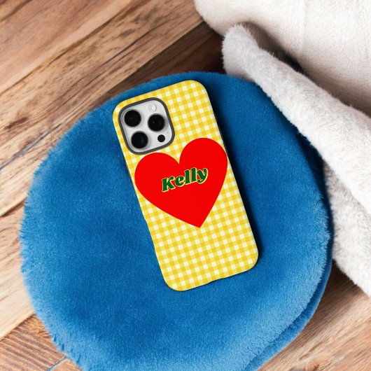 赤いハートイエローギンガムキュートバレンタインズデイギフト Case-Mate iPhoneケース