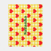 赤いハートイエロージンガムバレンタインデイギフト フリースブランケット (正面)