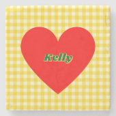 赤いハートイエロージンガムバレンタインデー ストーンコースター (正面)