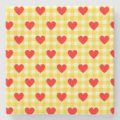 赤いハートイエロージンガムバレンタインデー ストーンコースター (正面)