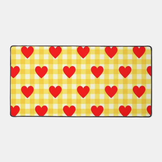 赤いハートイエロージンガムバレンタインデー デスクマット (正面)