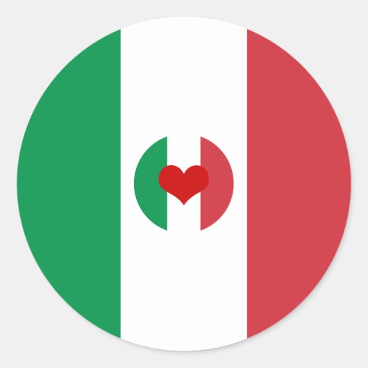 赤いハートイタリアン付きフラグ – ファッション/スポーツファン ラウンドシール (正面)