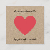 赤いハートイヤリングスタッド表示カード付き手作り スクエア名刺 (正面)